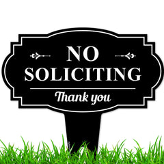 My Sign Center No Soliciting Sign front view with black lettering