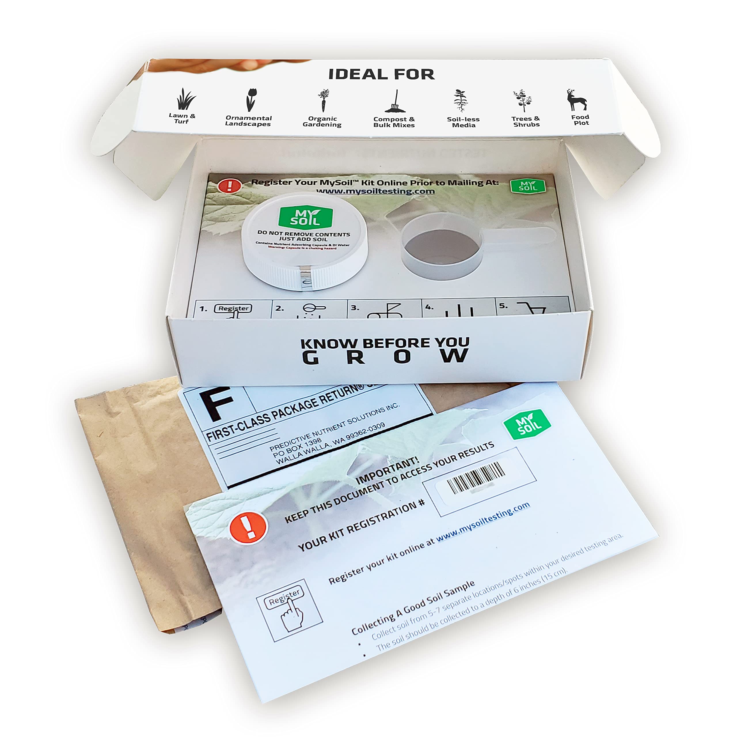 My Soil Soil Test Kit components with garden tools