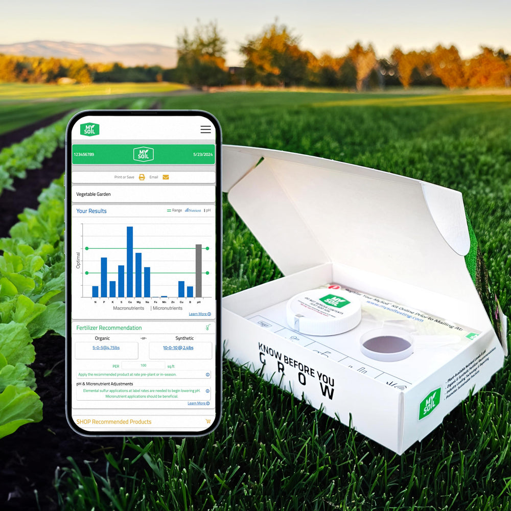My Soil Soil Test Kit with garden setting background