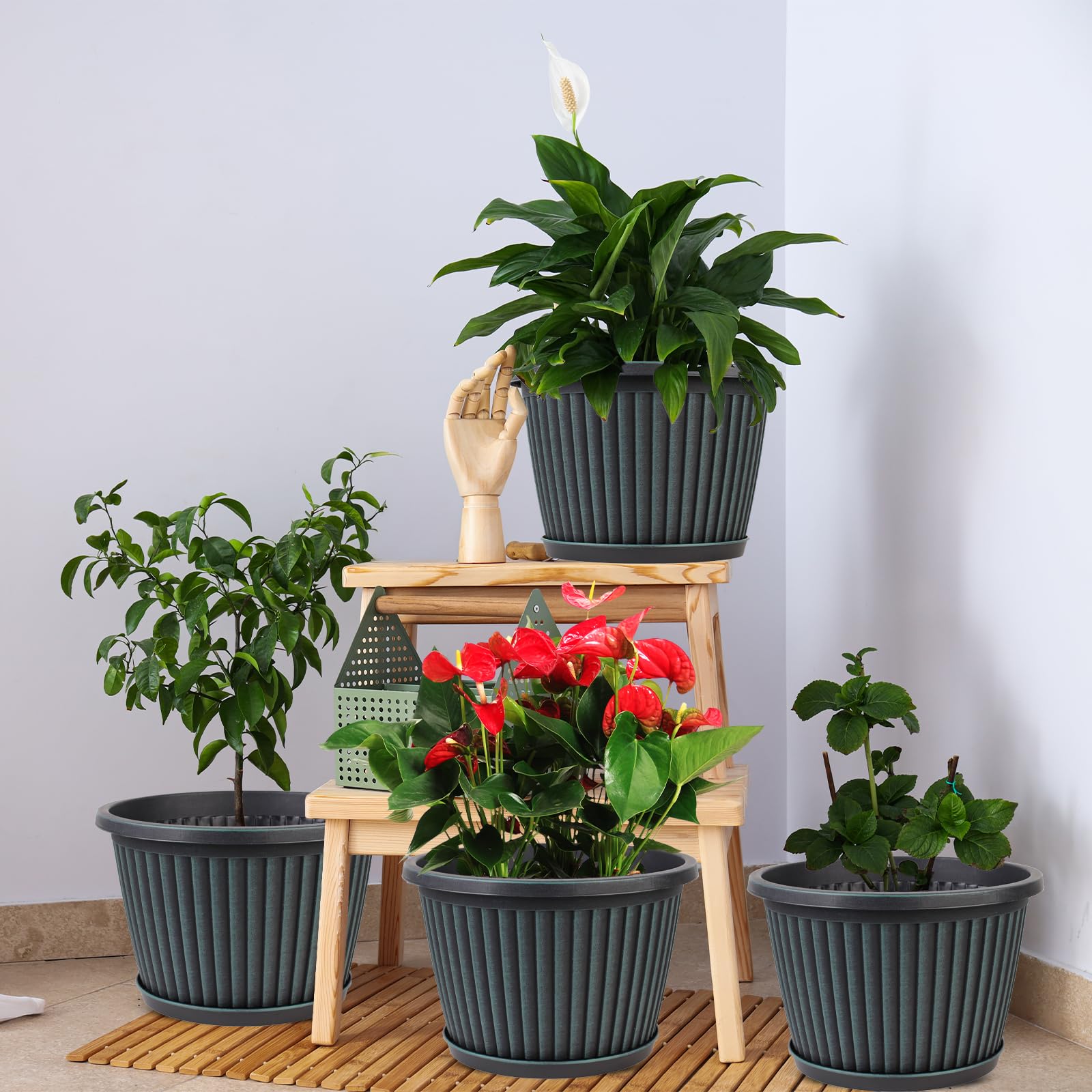 Myfeegoin 10 inch planter pot with decorative plants