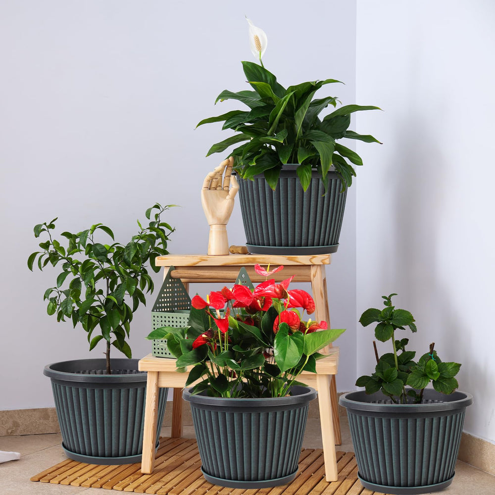 Myfeegoin 10 inch planter pot with decorative plants