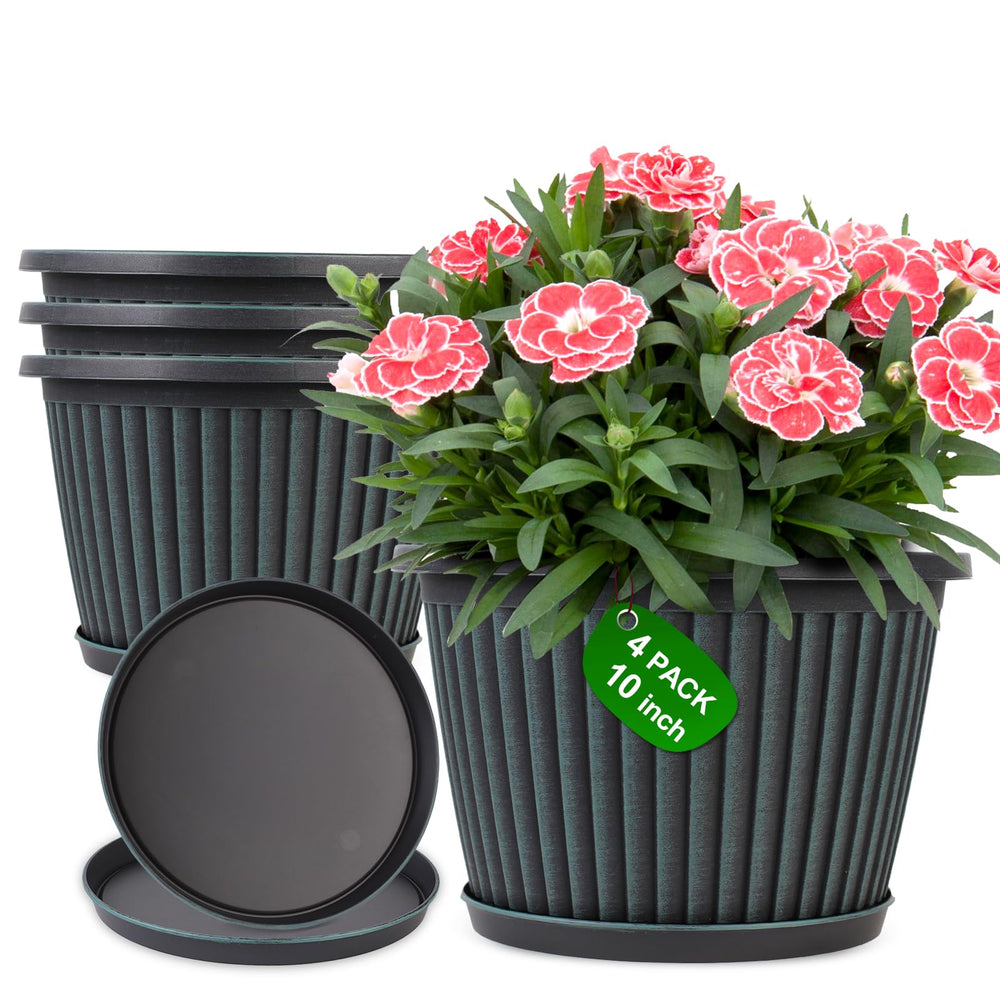 Myfeegoin 10 inch plastic planter pot in blue-green color with saucer