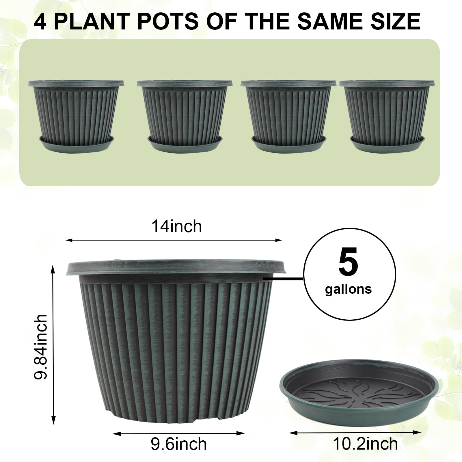 Myfeegoin 14 inch planter with drainage holes and saucer