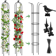 MYMULIKE 2PCS Garden Obelisk Trellis black metal front view