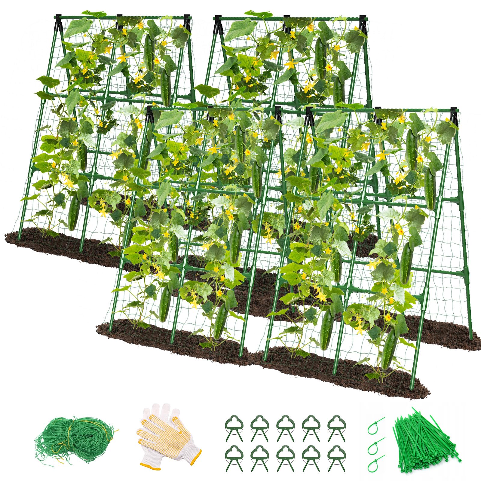 MYMULIKE 4 Pack Cucumber Trellis A-Frame green model front view