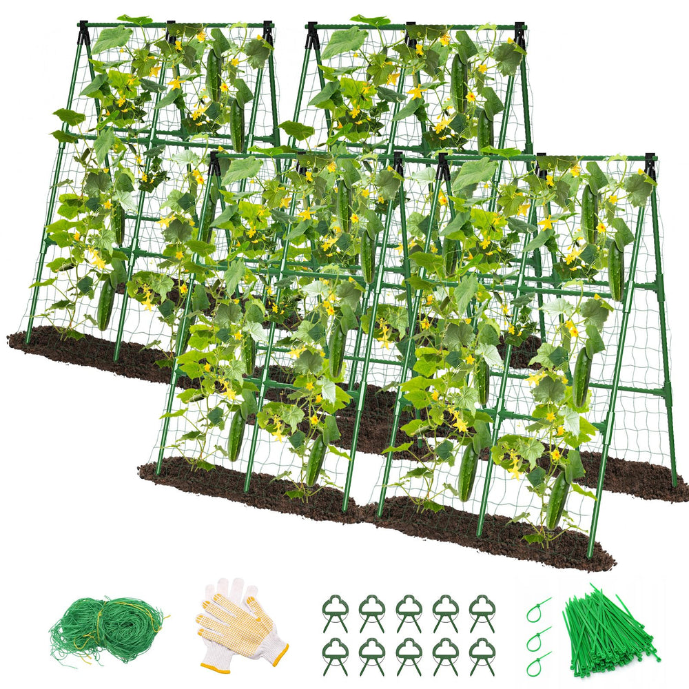 MYMULIKE 4 Pack Cucumber Trellis A-Frame green model front view