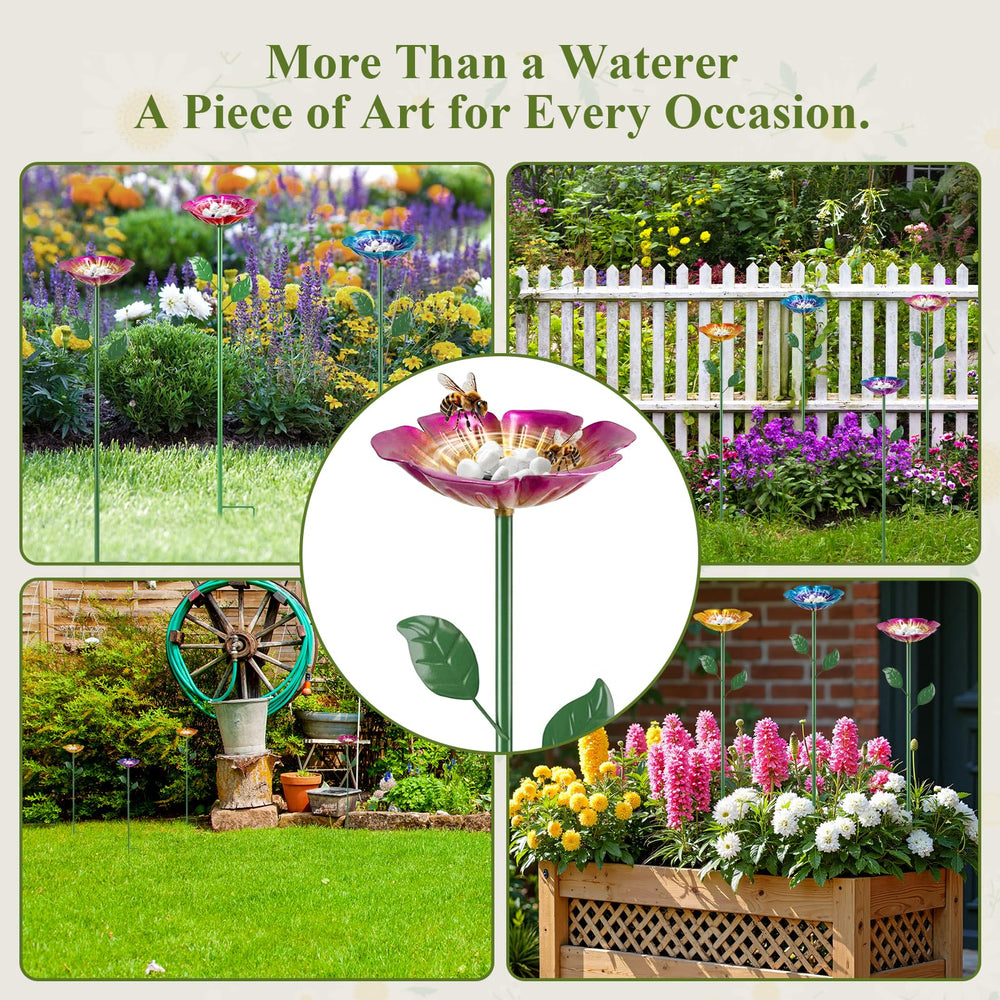MYMULIKE Bee Watering Station in sunny garden setting