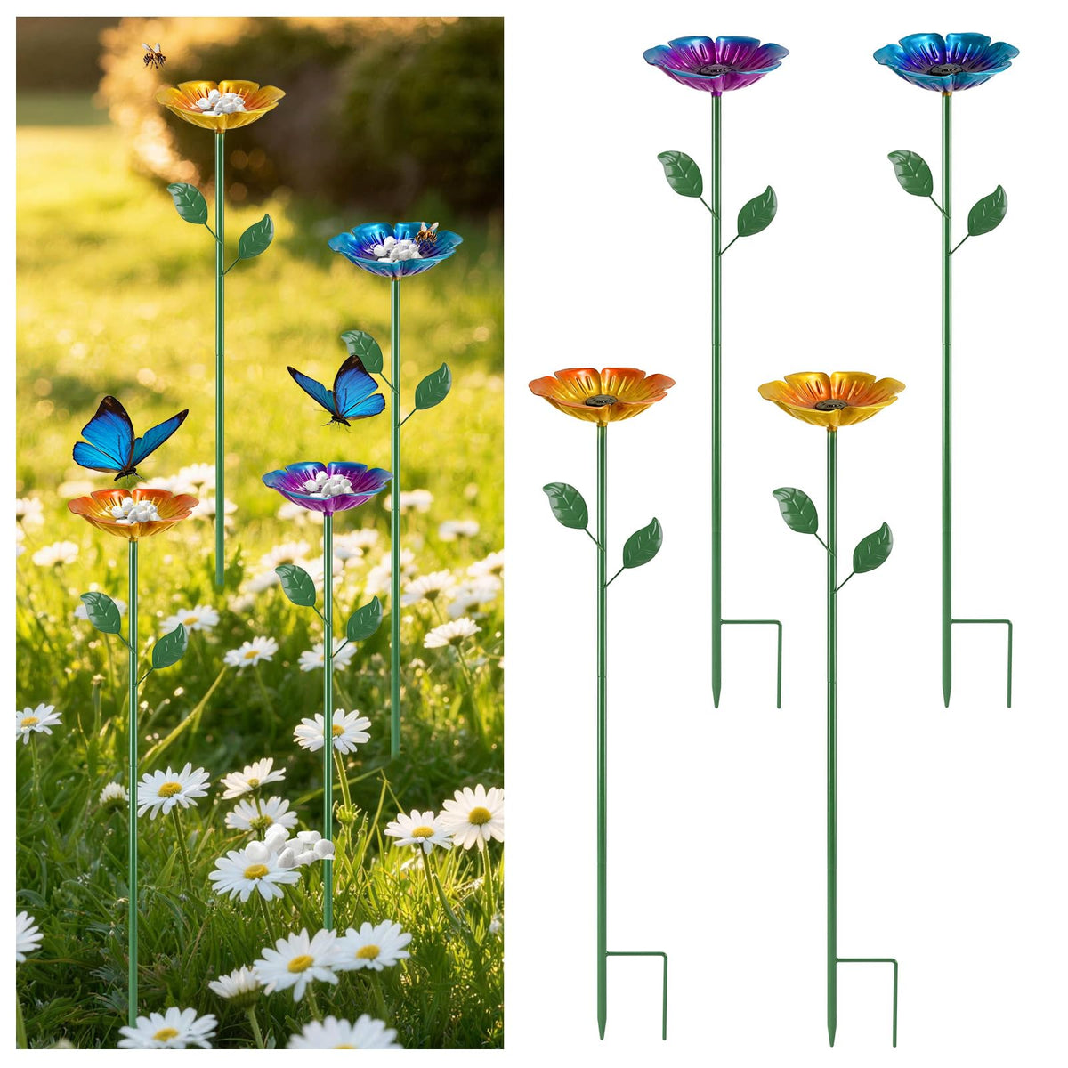 MYMULIKE Bee Watering Station with colorful cups in garden