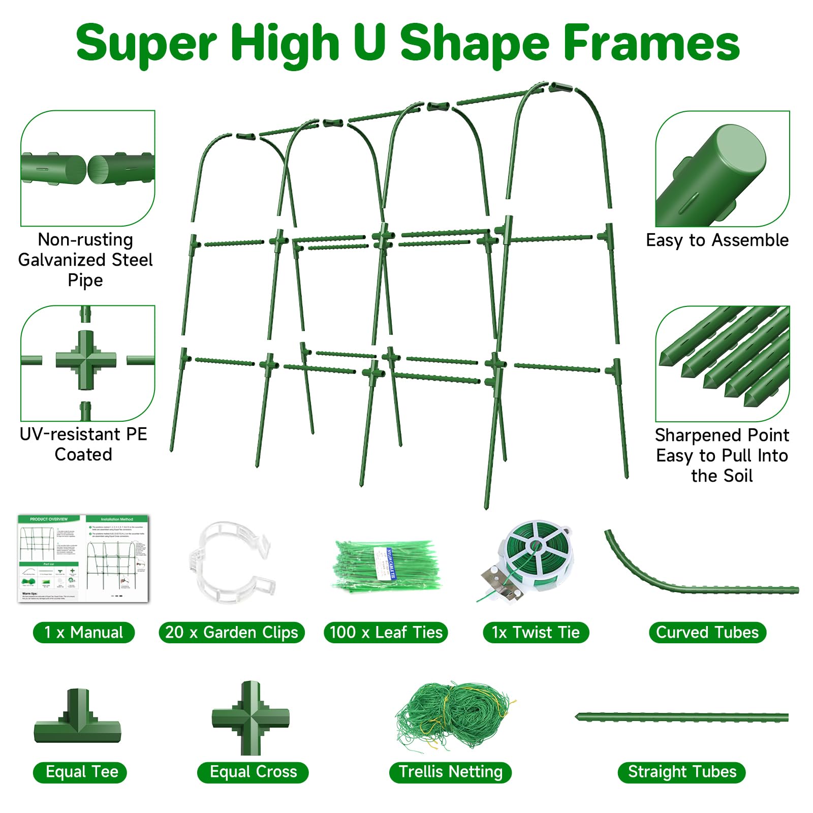 MYMULIKE Cucumber Trellis U-Shape with climbing plants