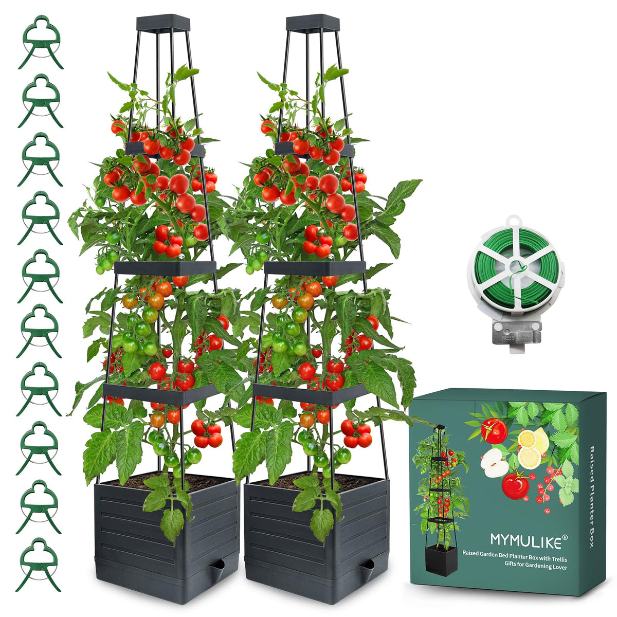 MYMULIKE raised garden bed planter box with trellis front view
