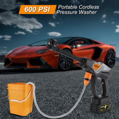 MYPIN Portable Cordless Pressure Washer showing included accessories