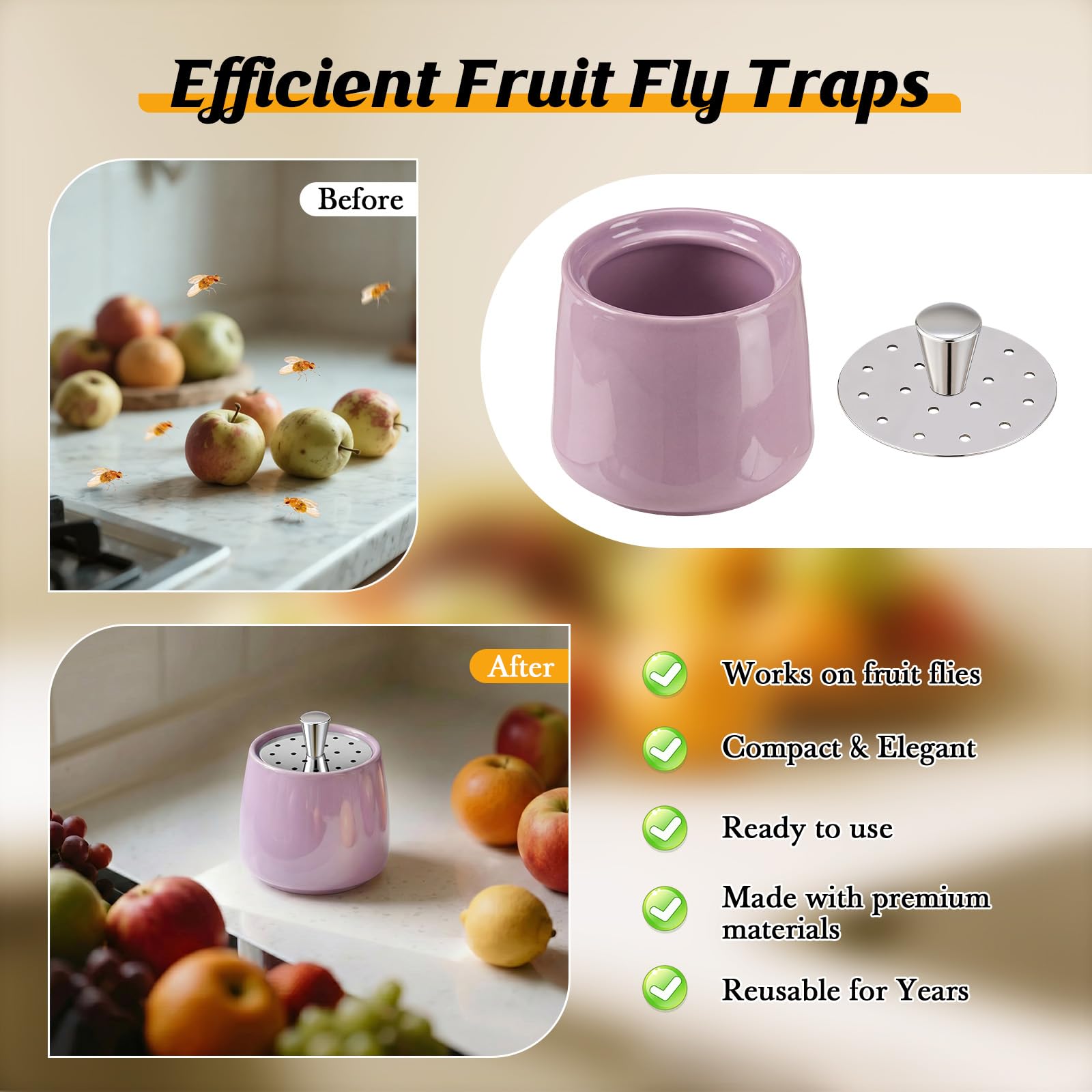 Mysora Ceramic Fruit Fly Trap dishwasher safe cleaning