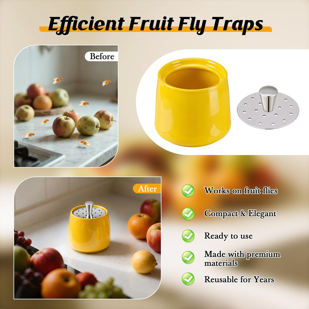 Mysora Ceramic Fruit Fly Trap in a stylish kitchen setting