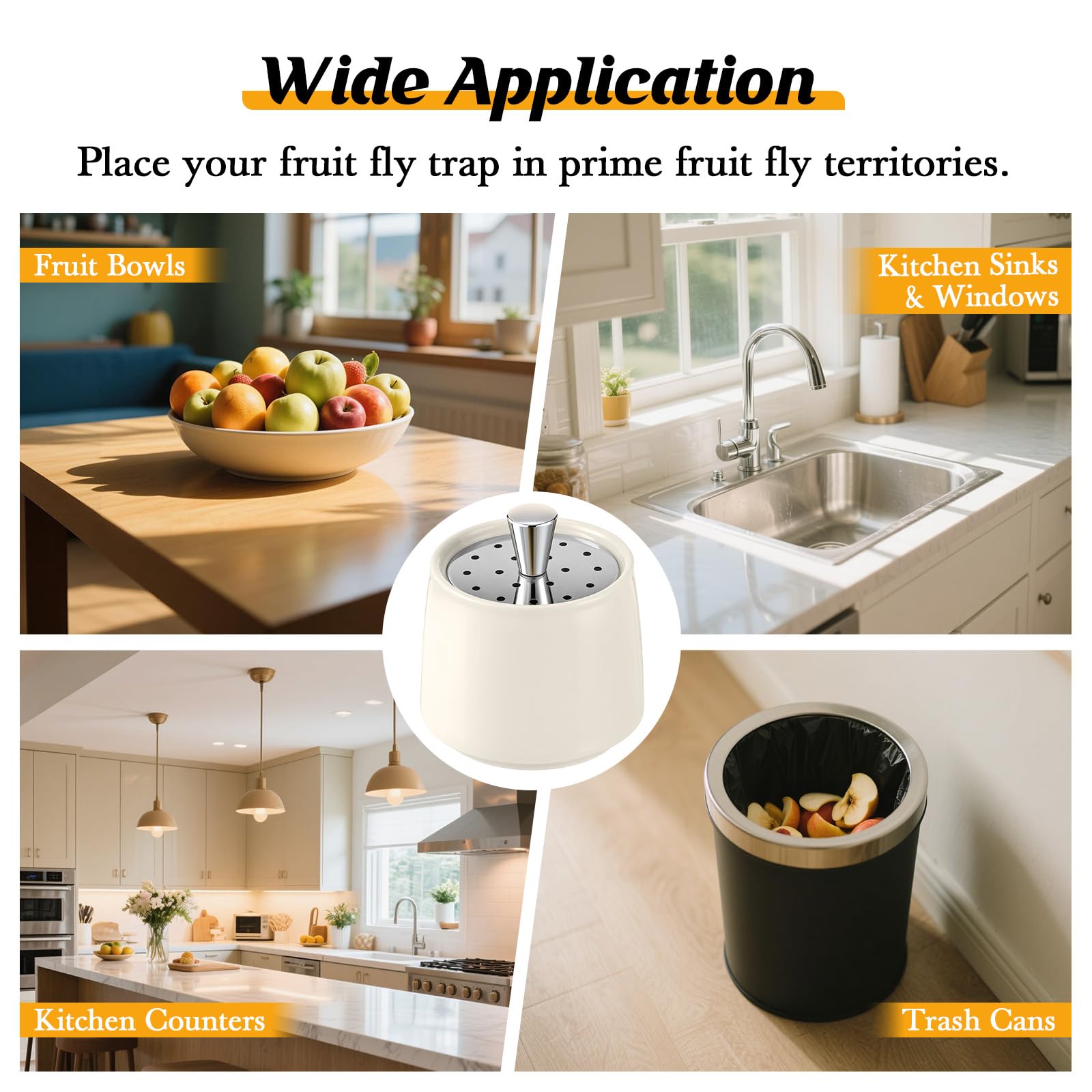 Mysora Ceramic Fruit Fly Trap next to fruit bowl