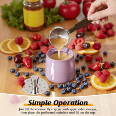 Mysora Ceramic Fruit Fly Trap placed near fruit bowl