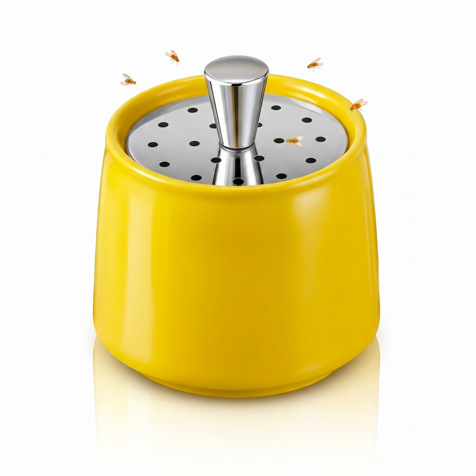 Mysora Ceramic Fruit Fly Trap yellow jar with stainless steel lid