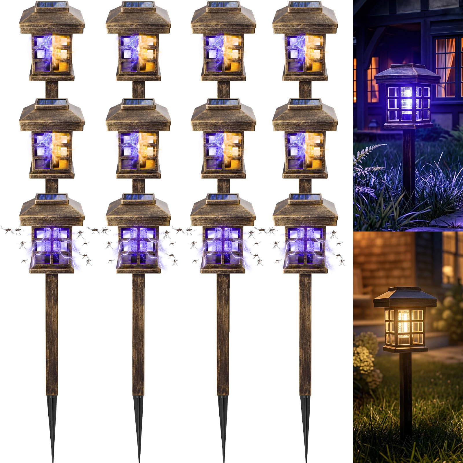 Mysora Solar Bug Zapper outdoor model showing bronze and purple light
