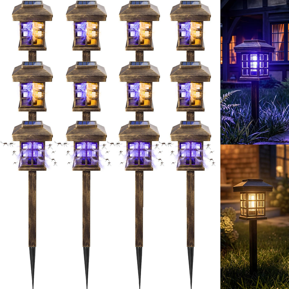 Mysora Solar Bug Zapper outdoor model showing bronze and purple light