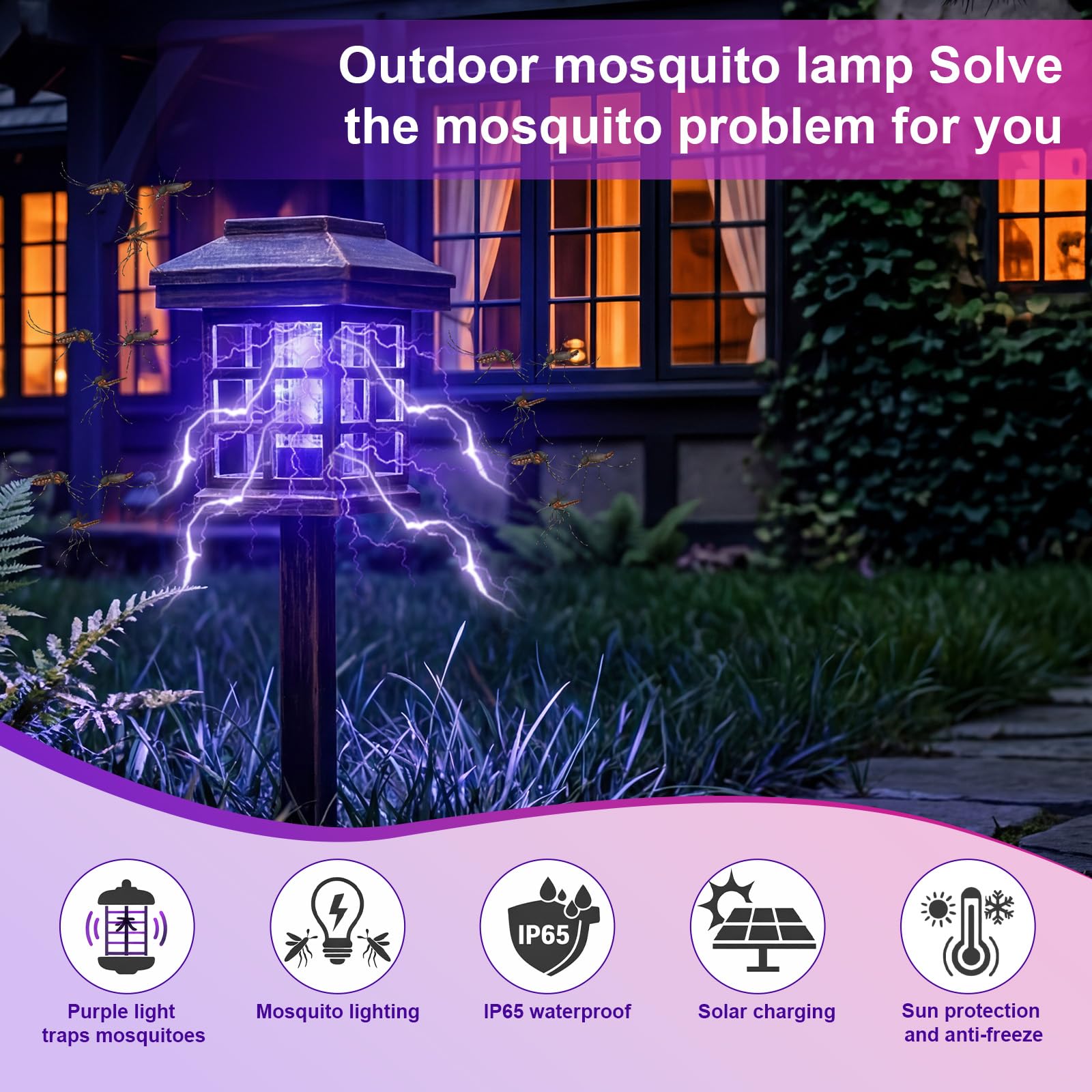 Mysora Solar Bug Zapper with warm LED light on