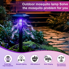 Mysora Solar Bug Zapper with white LED light illuminating backyard