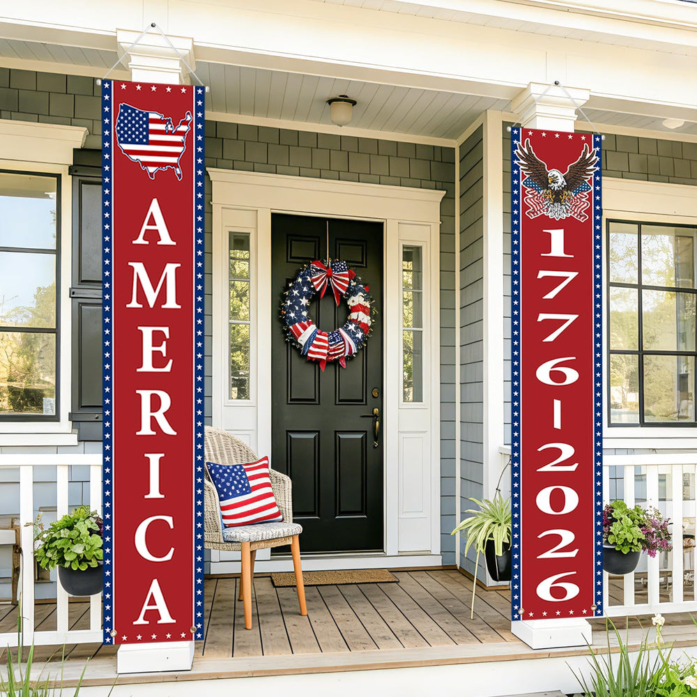Mythcloud 250th Anniversary Banner in red and blue, front view