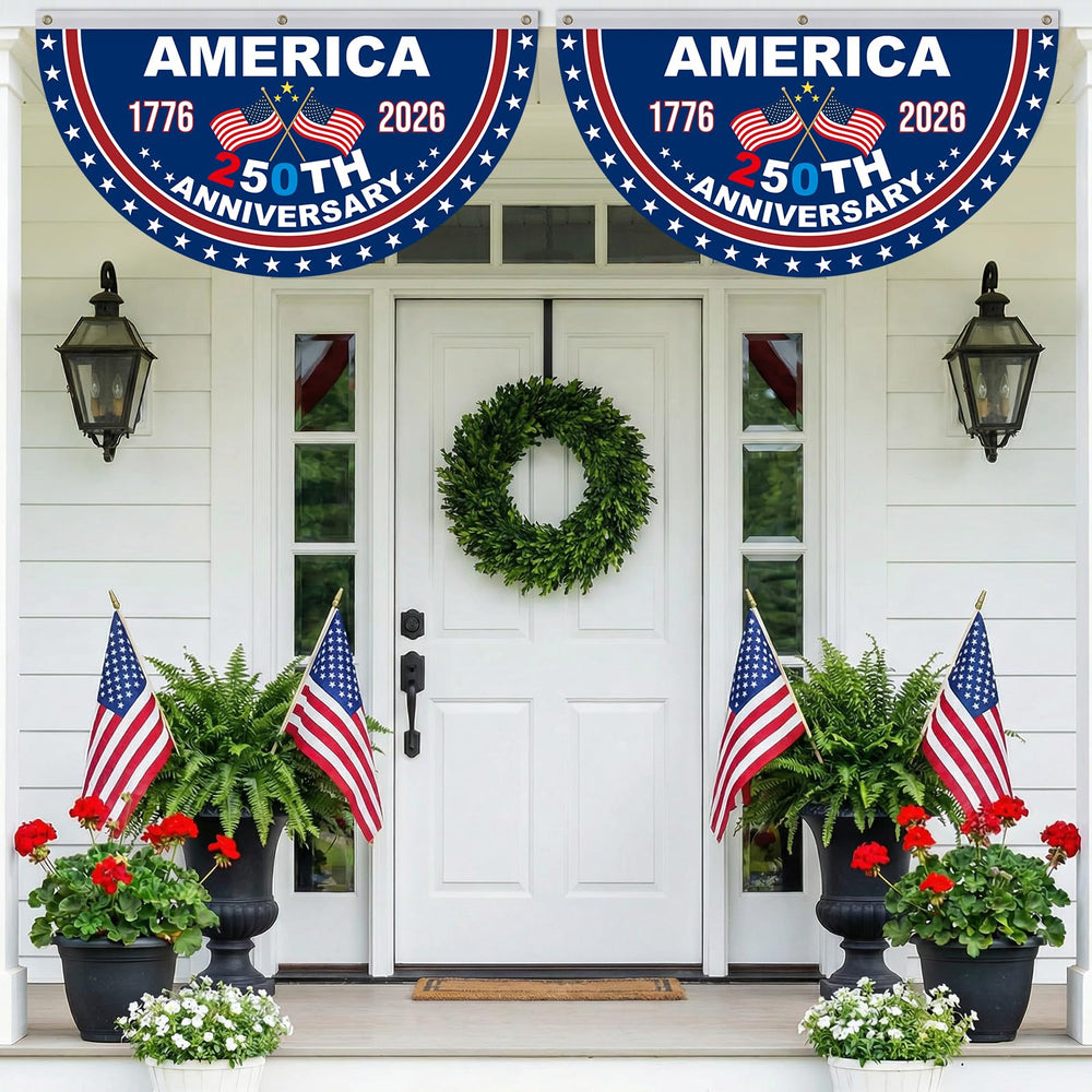 Mythcloud USA 250th Anniversary Flag Bunting displayed at a backyard event