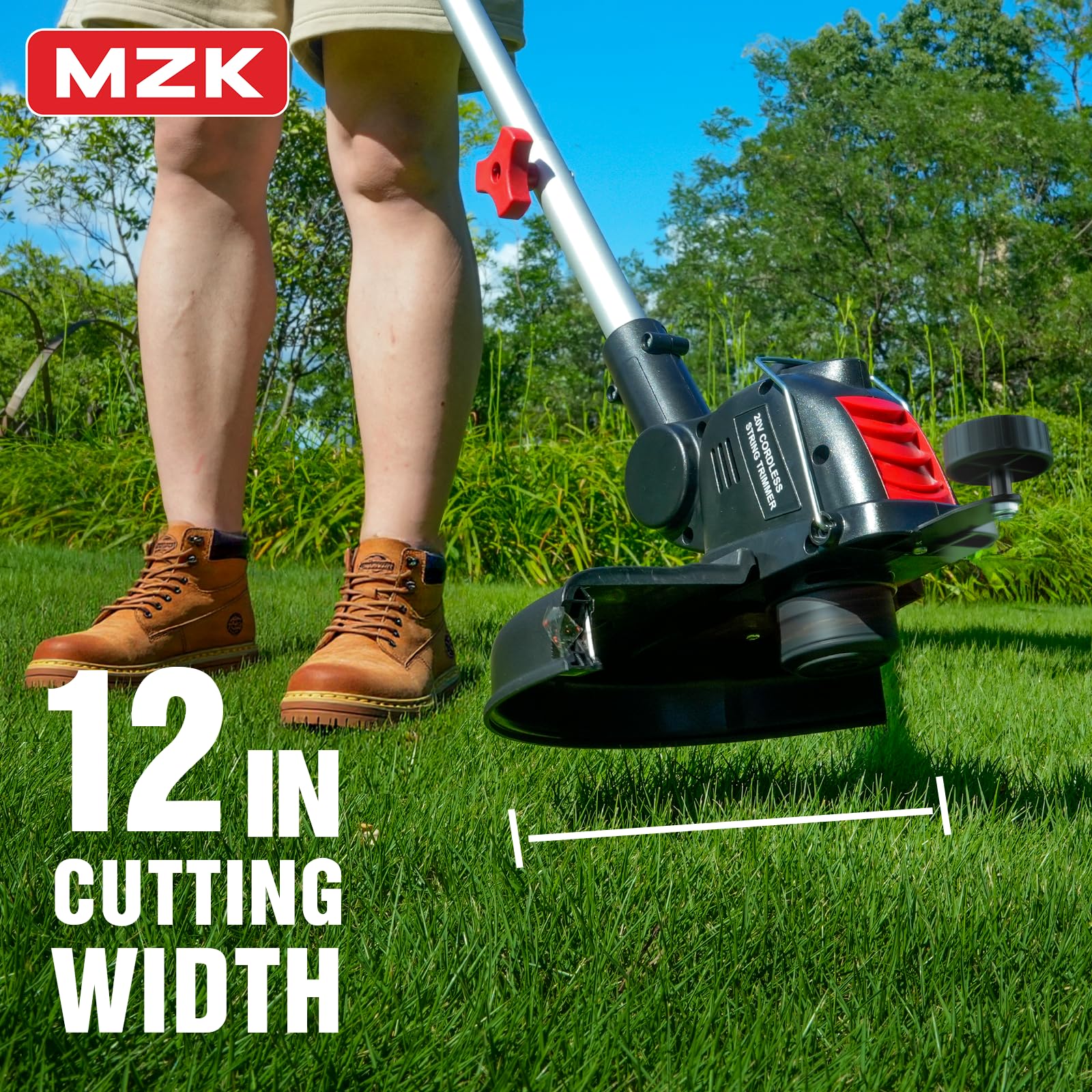 MZK 20V cordless weed wacker showing the adjustable handle