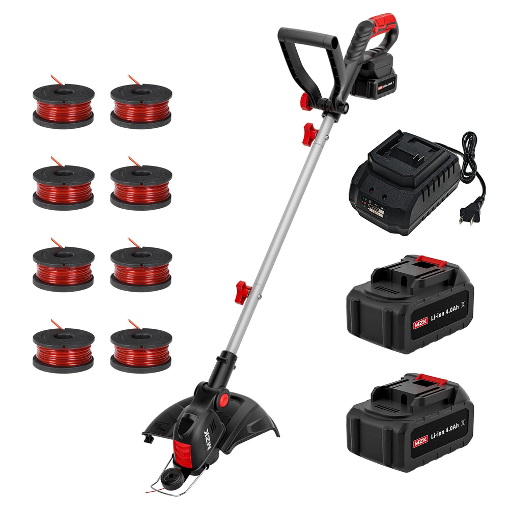 MZK 20V cordless weed wacker shown from the front