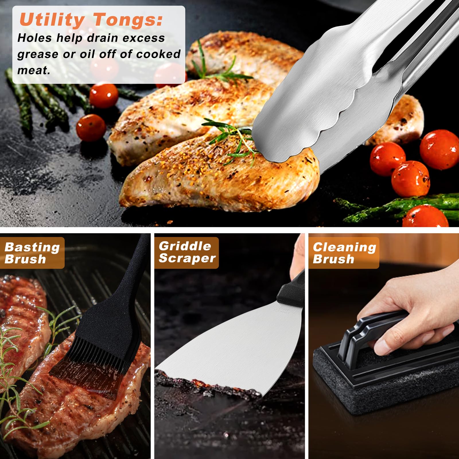 N NOBLE FAMILY griddle tools organized in carry bag