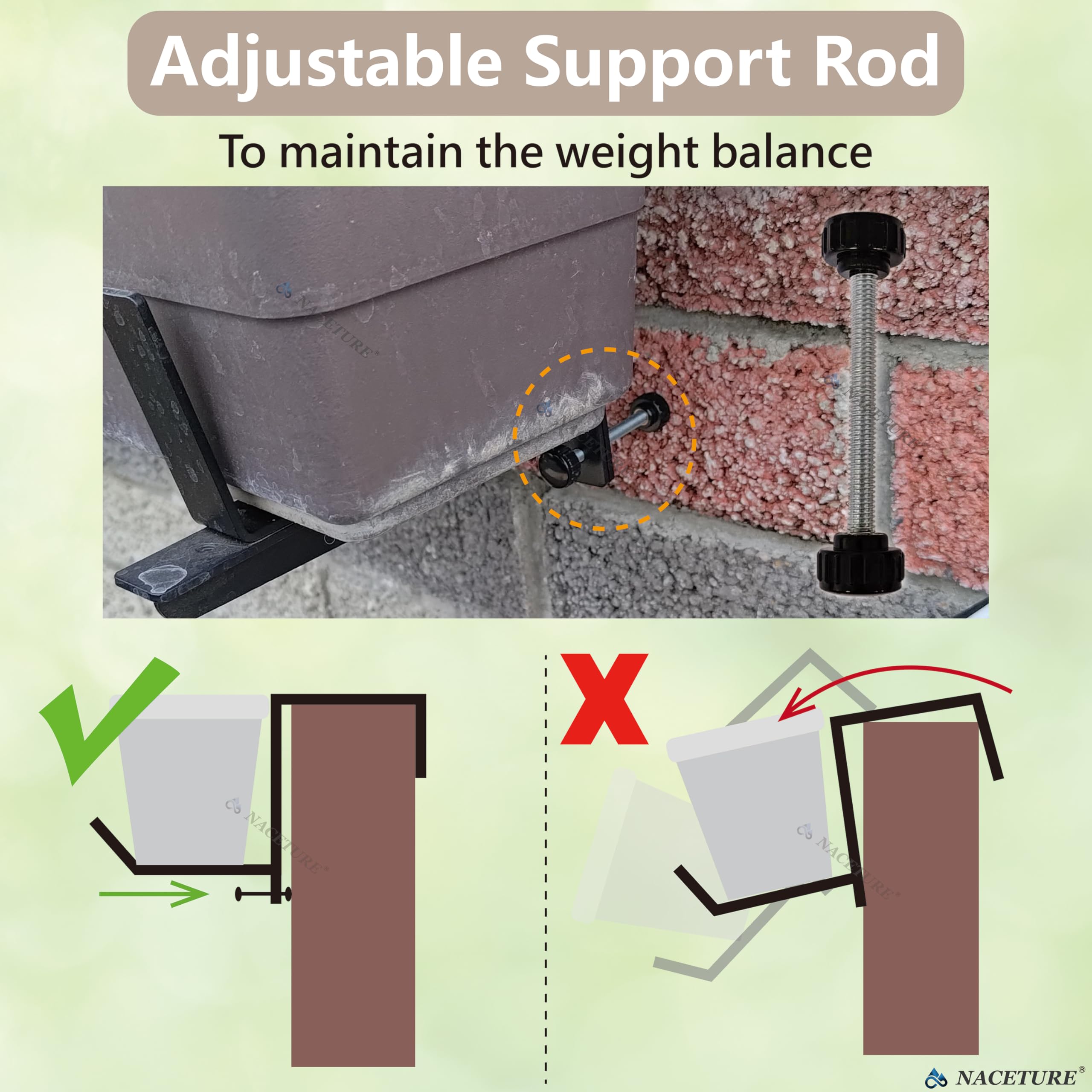 NACETURE adjustable window box brackets packaging