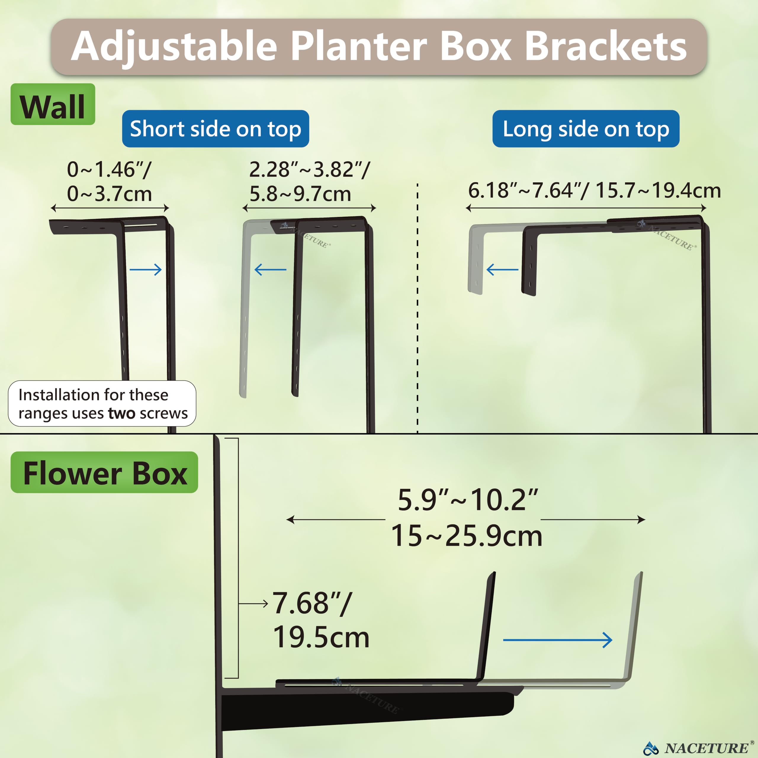 NACETURE adjustable window box brackets with planter box attached