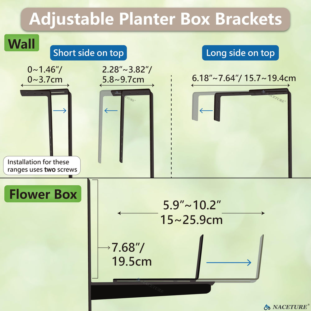 NACETURE adjustable window box brackets with planter box attached