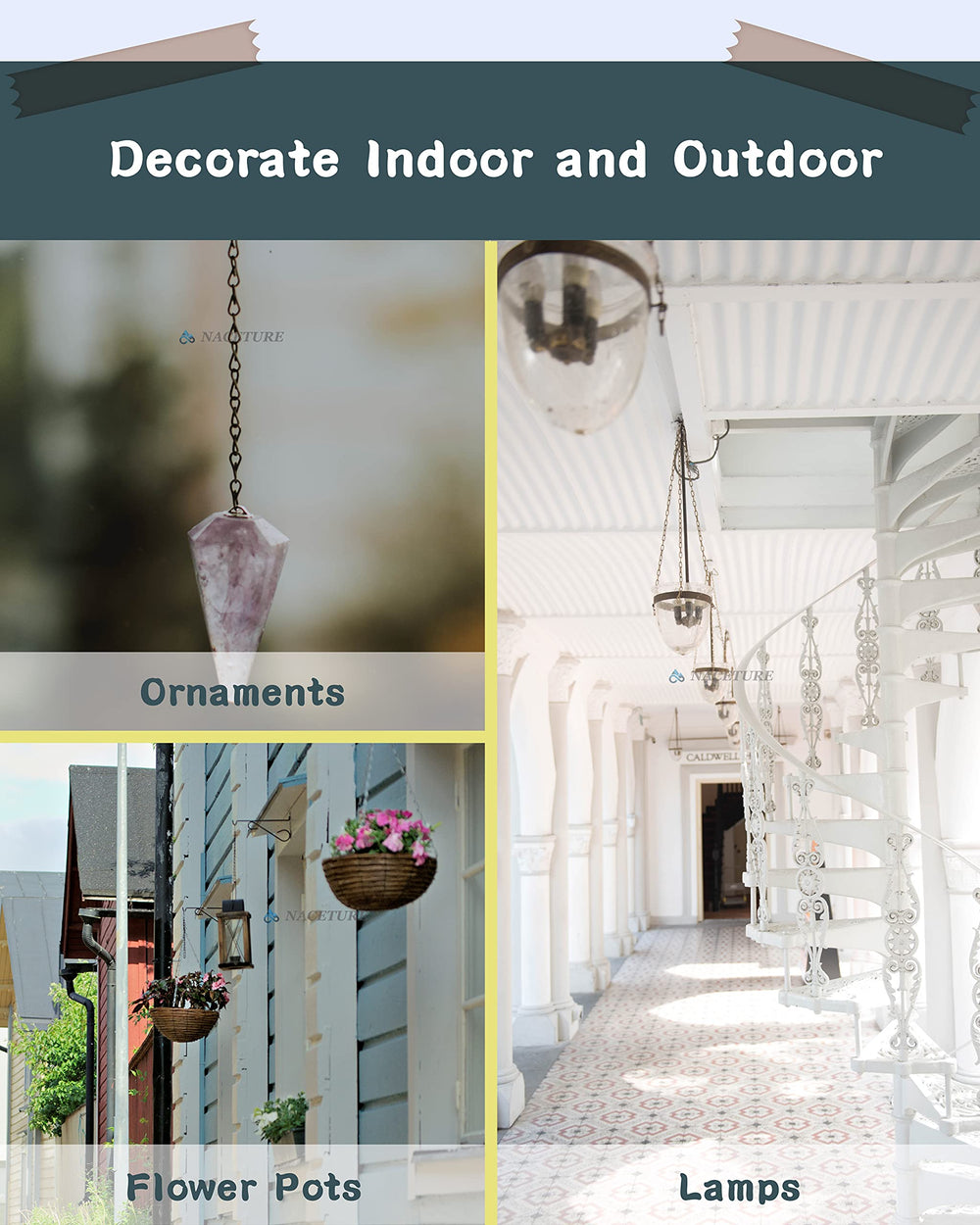 NACETURE Ceiling Hooks displayed with hanging lanterns