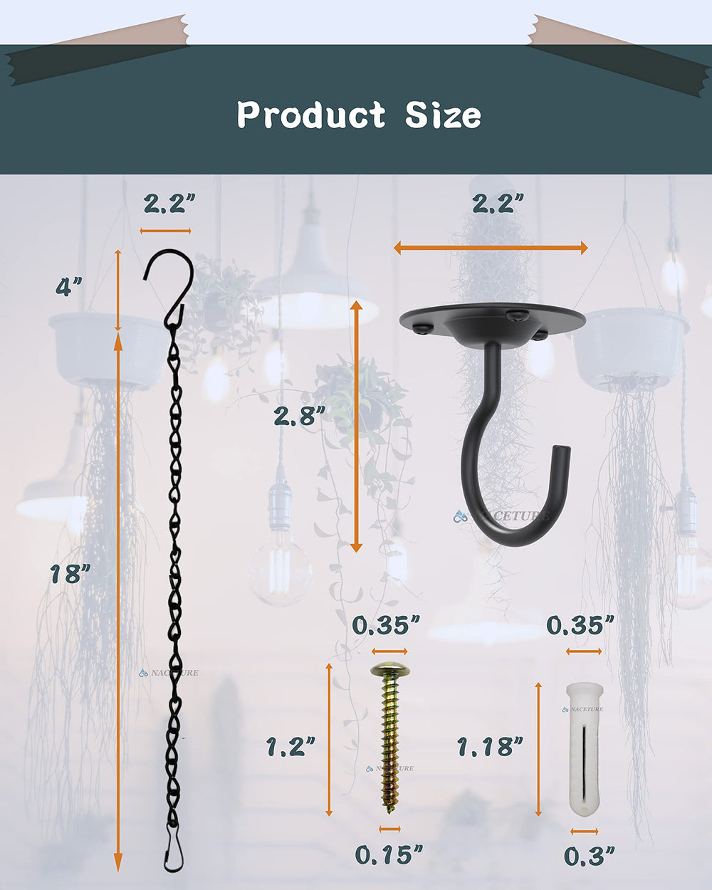 NACETURE Ceiling Hooks with mounting hardware included