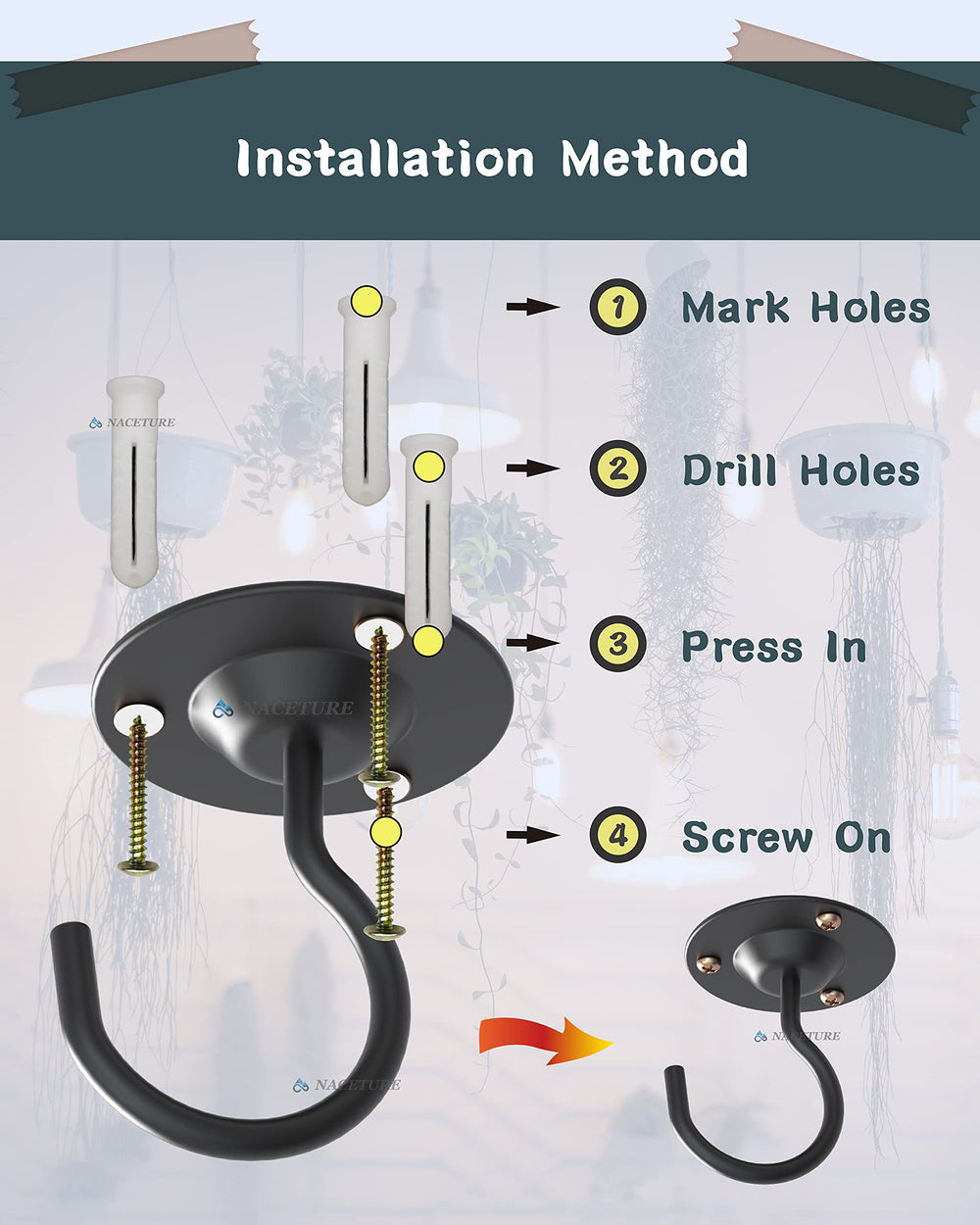 NACETURE Heavy Duty Ceiling Hook in a garden setting