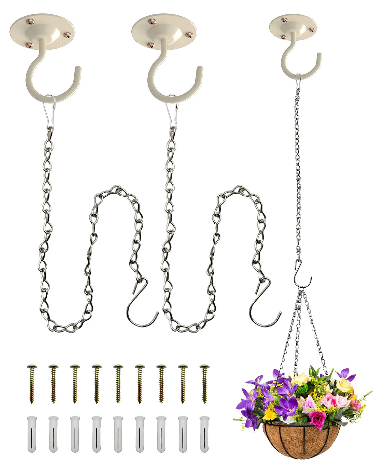 NACETURE Heavy Duty Plant Ceiling Hook with Chain, White
