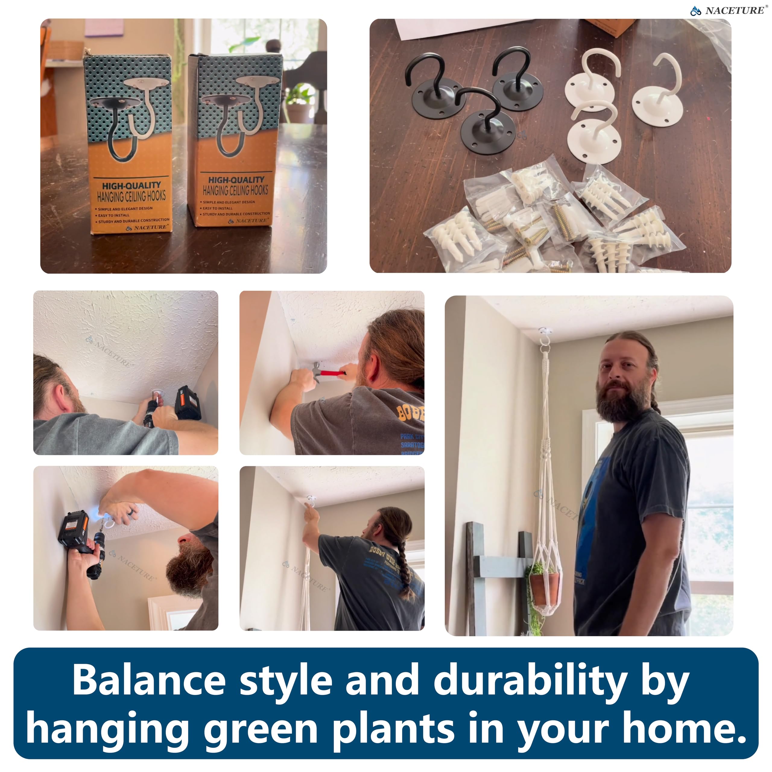 NACETURE Plant Ceiling Hooks with mounting hardware