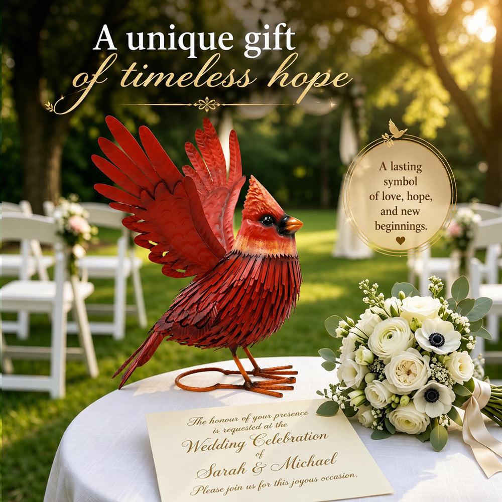 Nacome Cardinal Metal Garden Statue on uneven surface