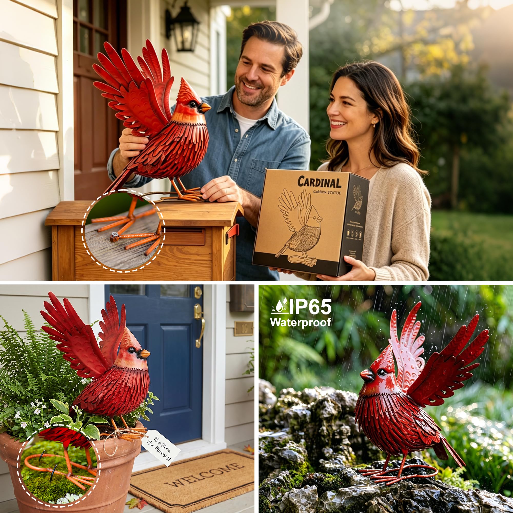 Nacome Cardinal Metal Garden Statue with U-shaped stake