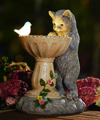 Nacome Solar Cat Statue for garden decor, gray color