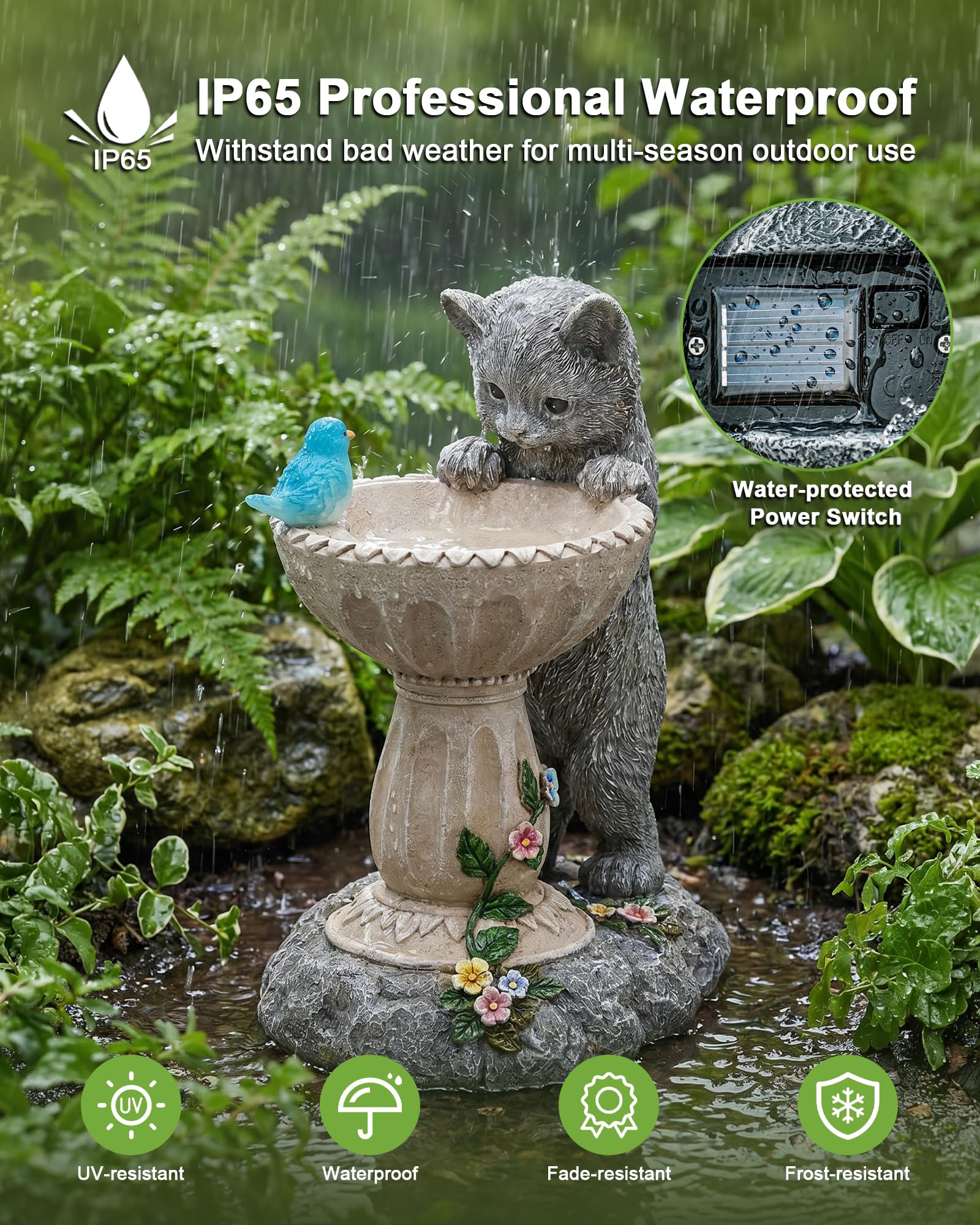 Nacome Solar Cat Statue on patio, daytime view
