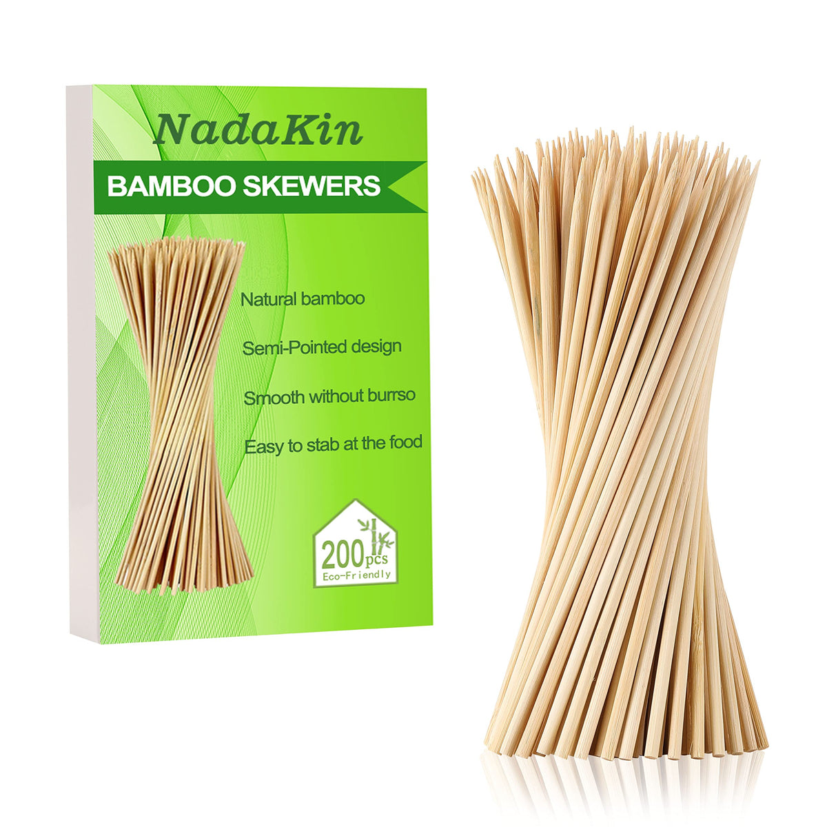 NadaKin 12 inch bamboo skewers pack of 200