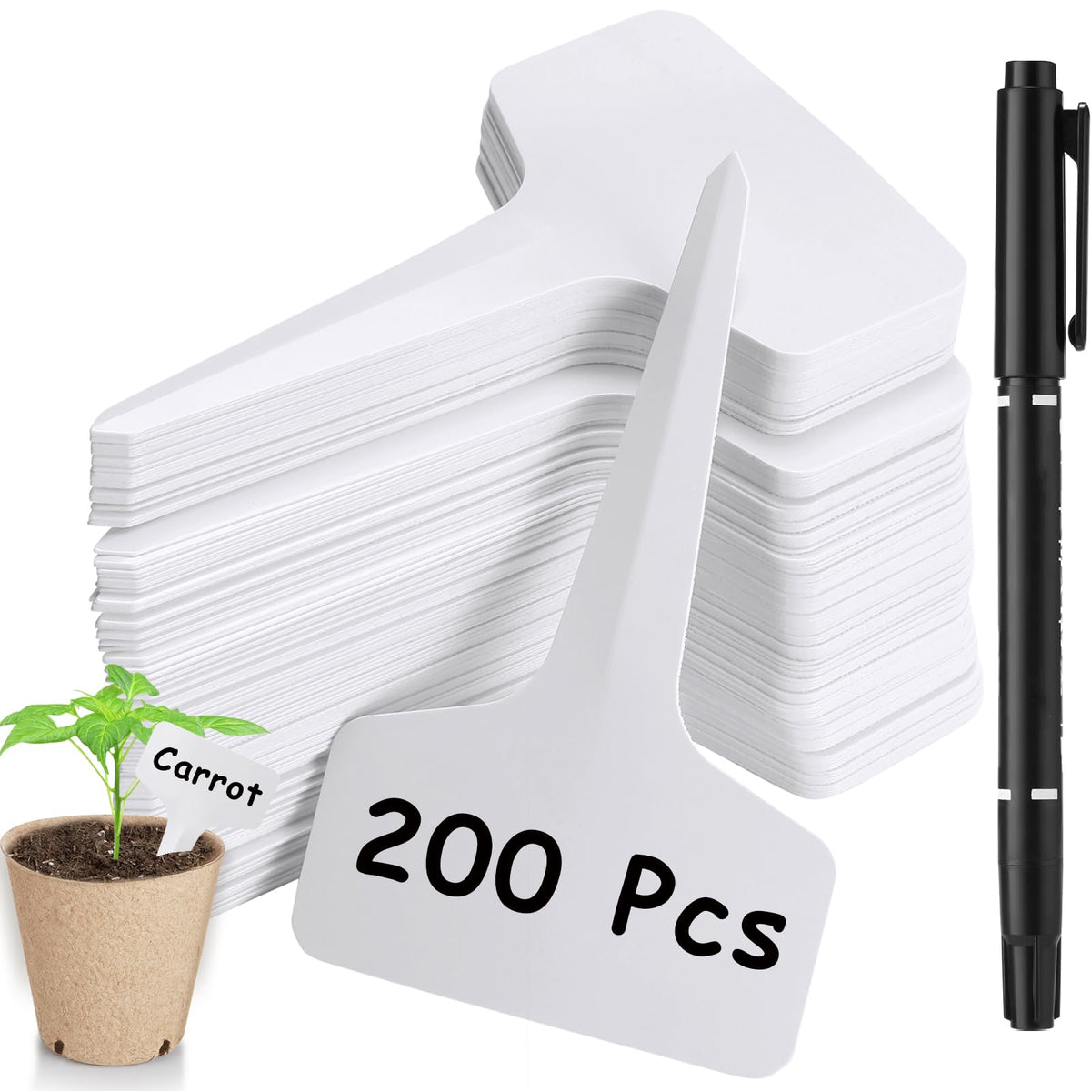 NadaKin 200 PCS T-Shape plant labels in white