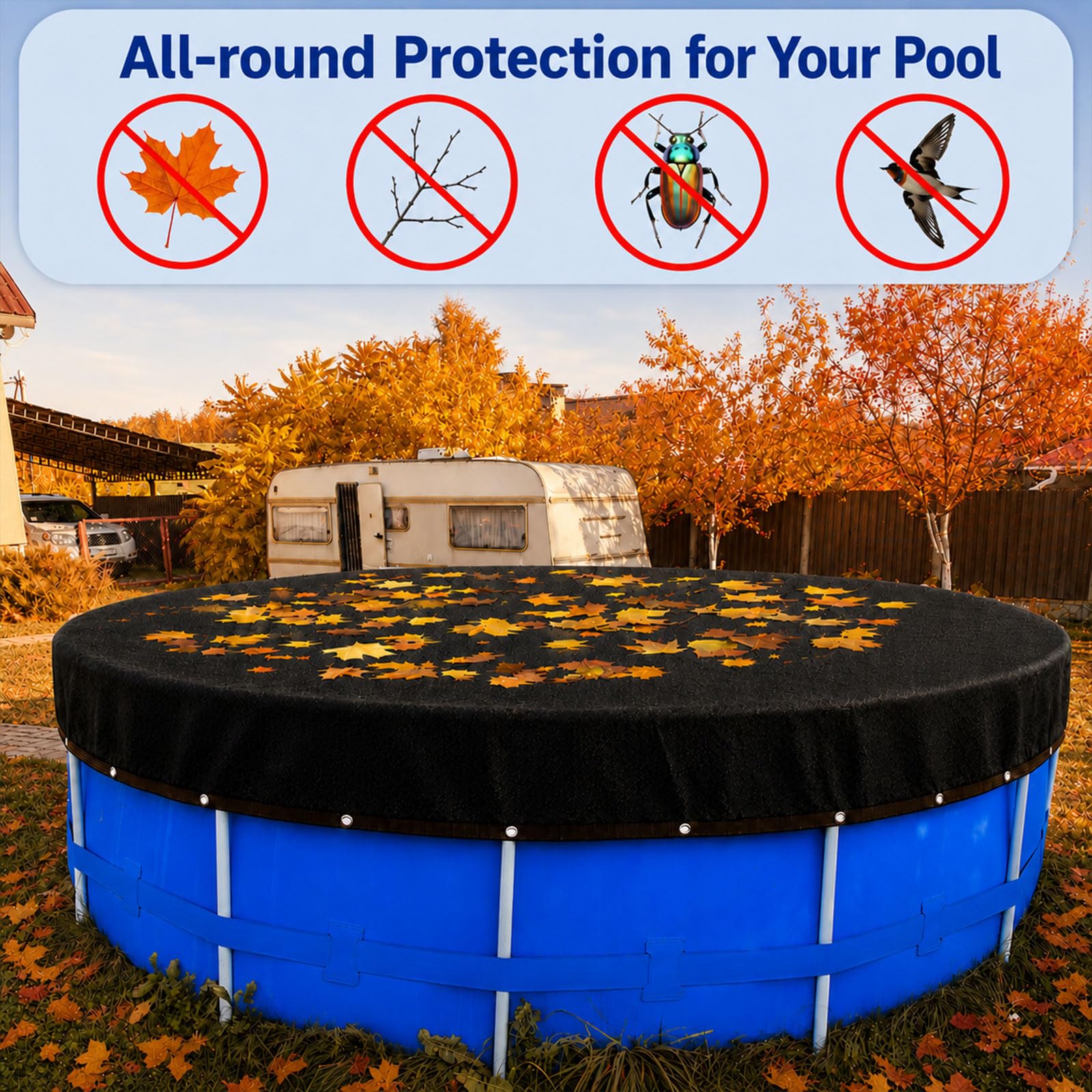 Nafhone Pool Leaf Net Cover with grommets for secure fitting