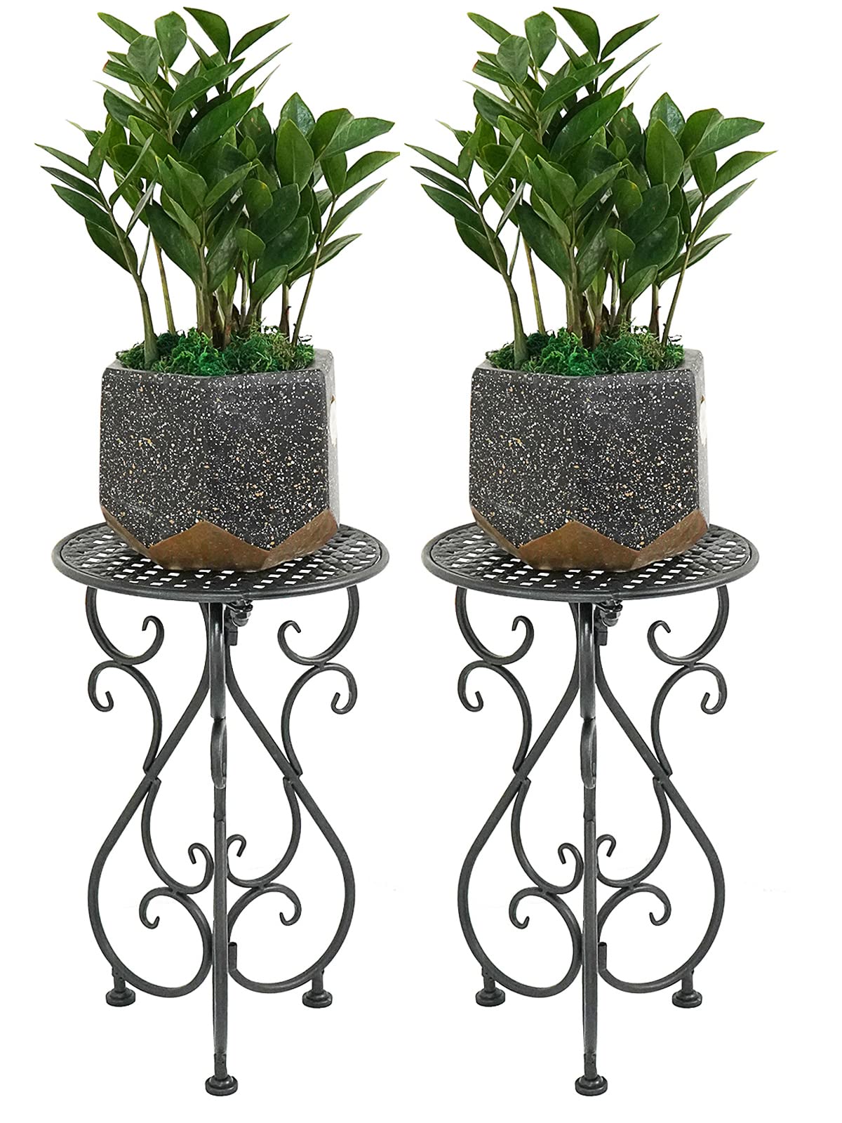 NAKUPE metal plant stand front view, black finish, 17 inches tall