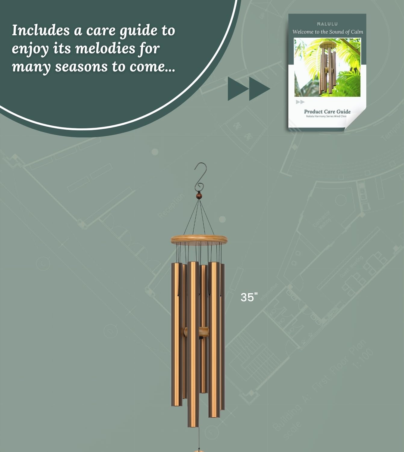 Nalulu wind chimes elegantly displayed on a patio