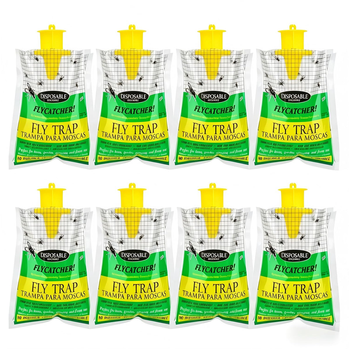 NAMEK 8-Pack Hanging Fly Trap Set transparent bags with bait
