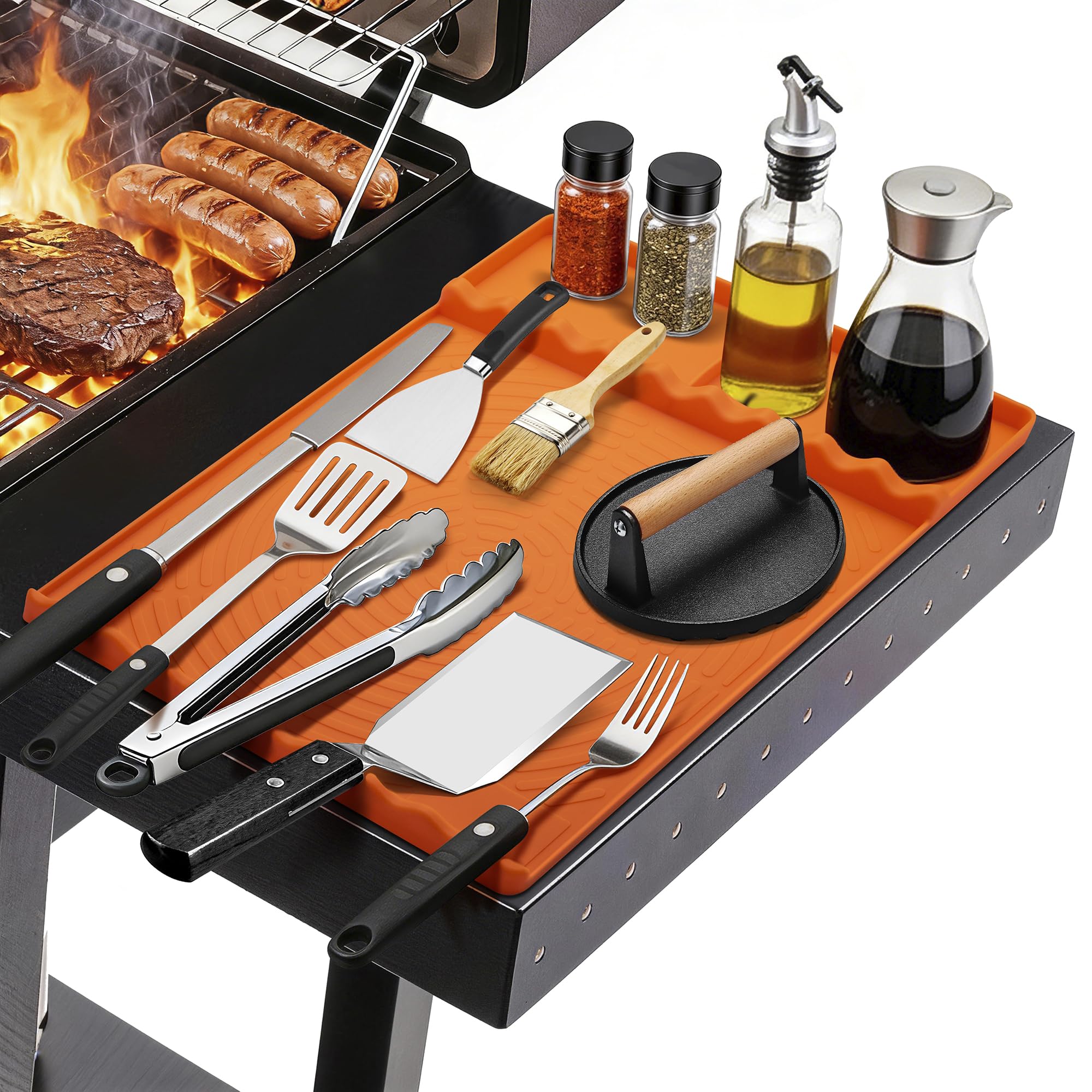 NancyL Silicone Grill Mat 16x11.5 inch in orange, front view