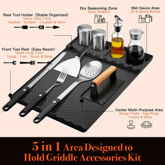 NancyL Silicone Grill Mat with spatulas and tongs organized