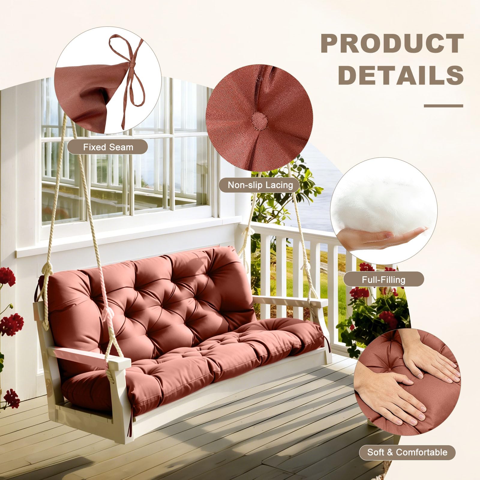 NANGELRN Porch Swing Cushion backrest design